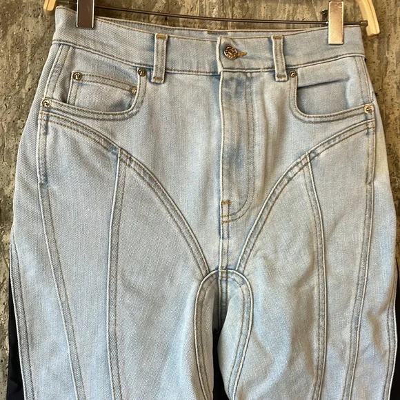 MUGLER Women's Spiral Twist Panelled High-Waist Jeans Size 38 In Blue